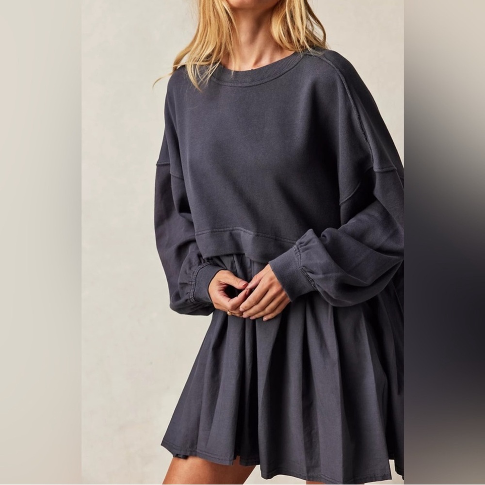 Free People Eleanor Sweatshirt Tunic Dress Oversized Cotton XS